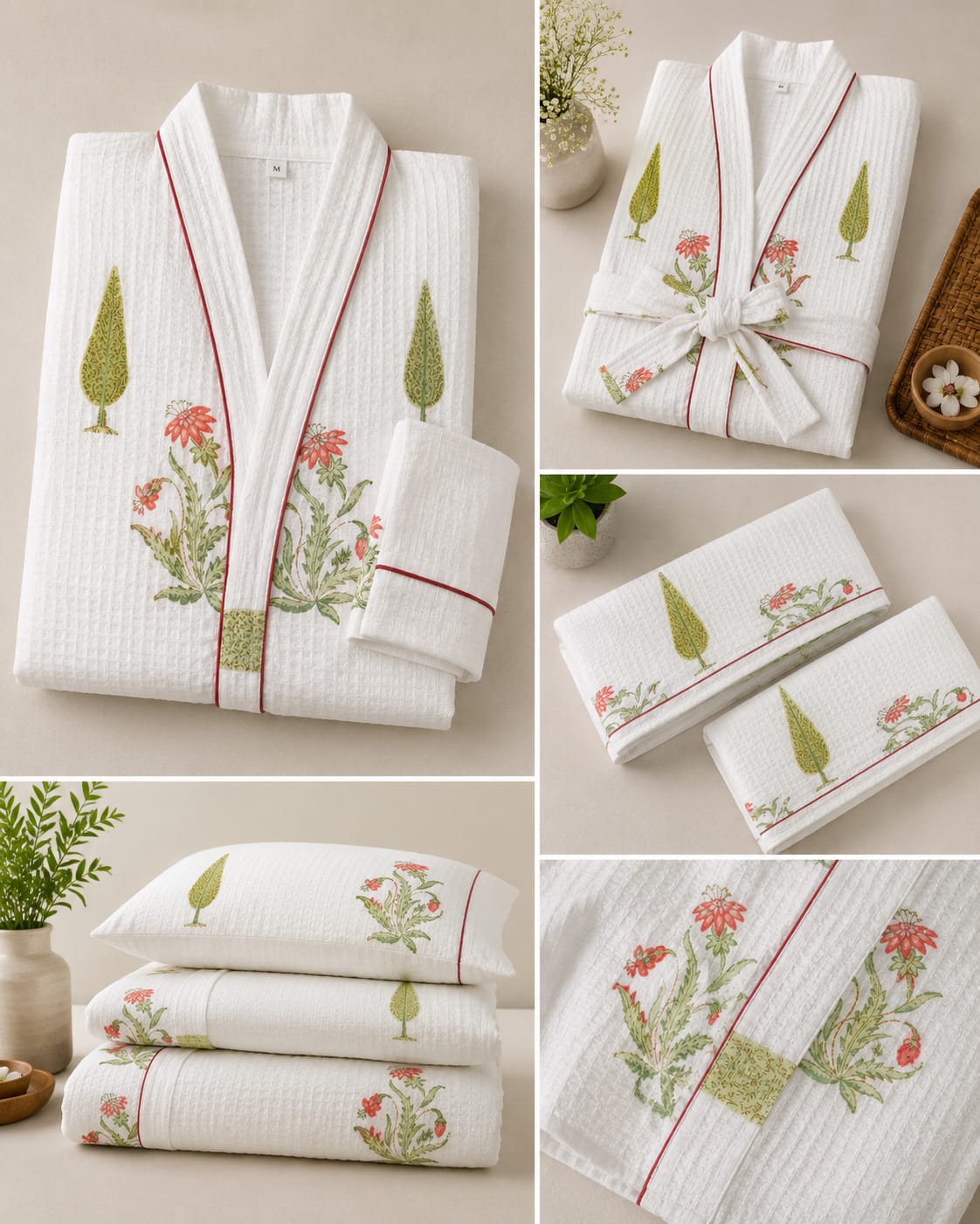 Coral Garden Leaf Unisex Cotton Waffle Bathrobe