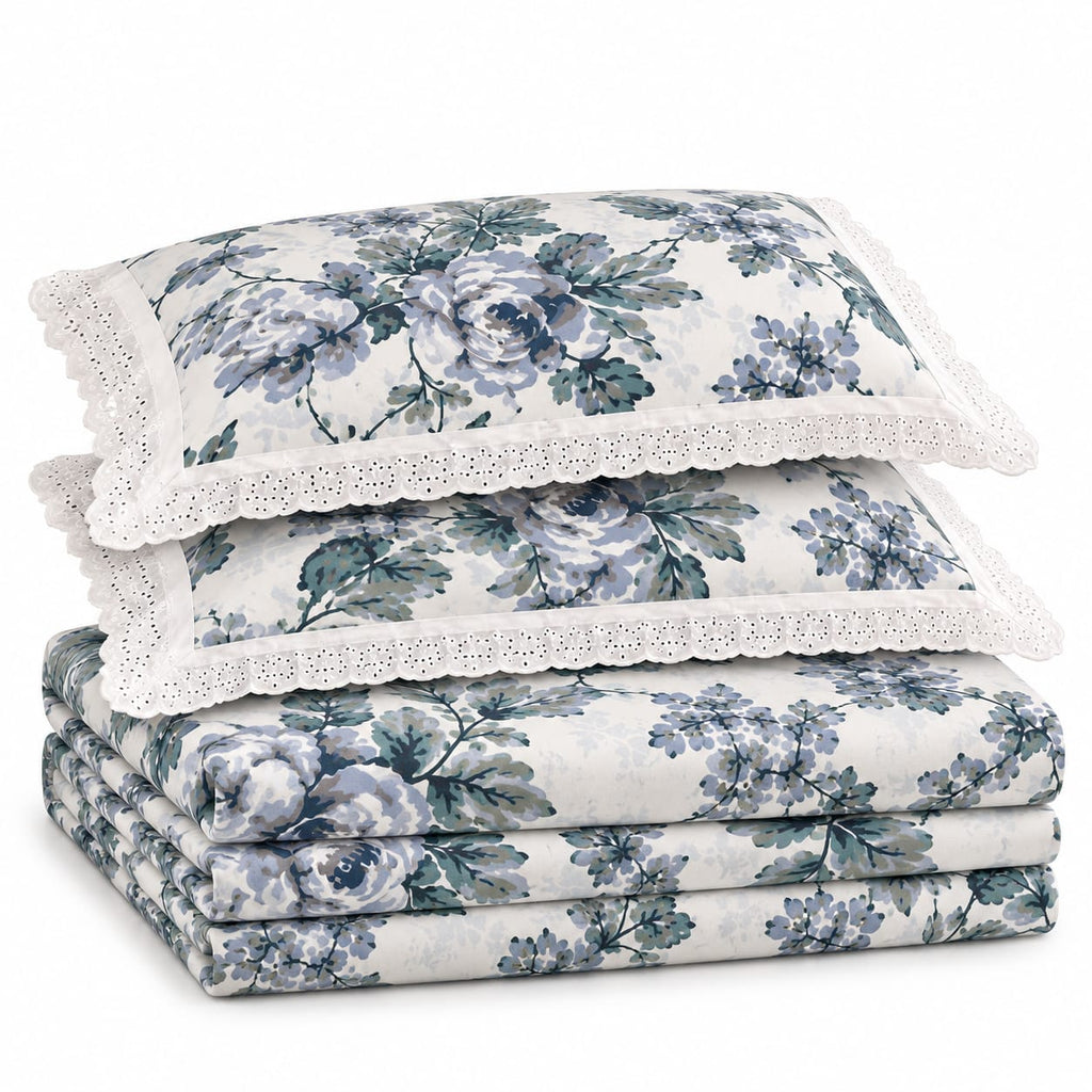 Cotswold Dove Rose - Cotton King Size Bedsheet - ChapaSSyahii - pillow stack