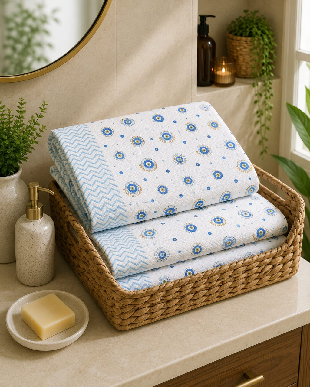 Blue Medallion Waffle Towel