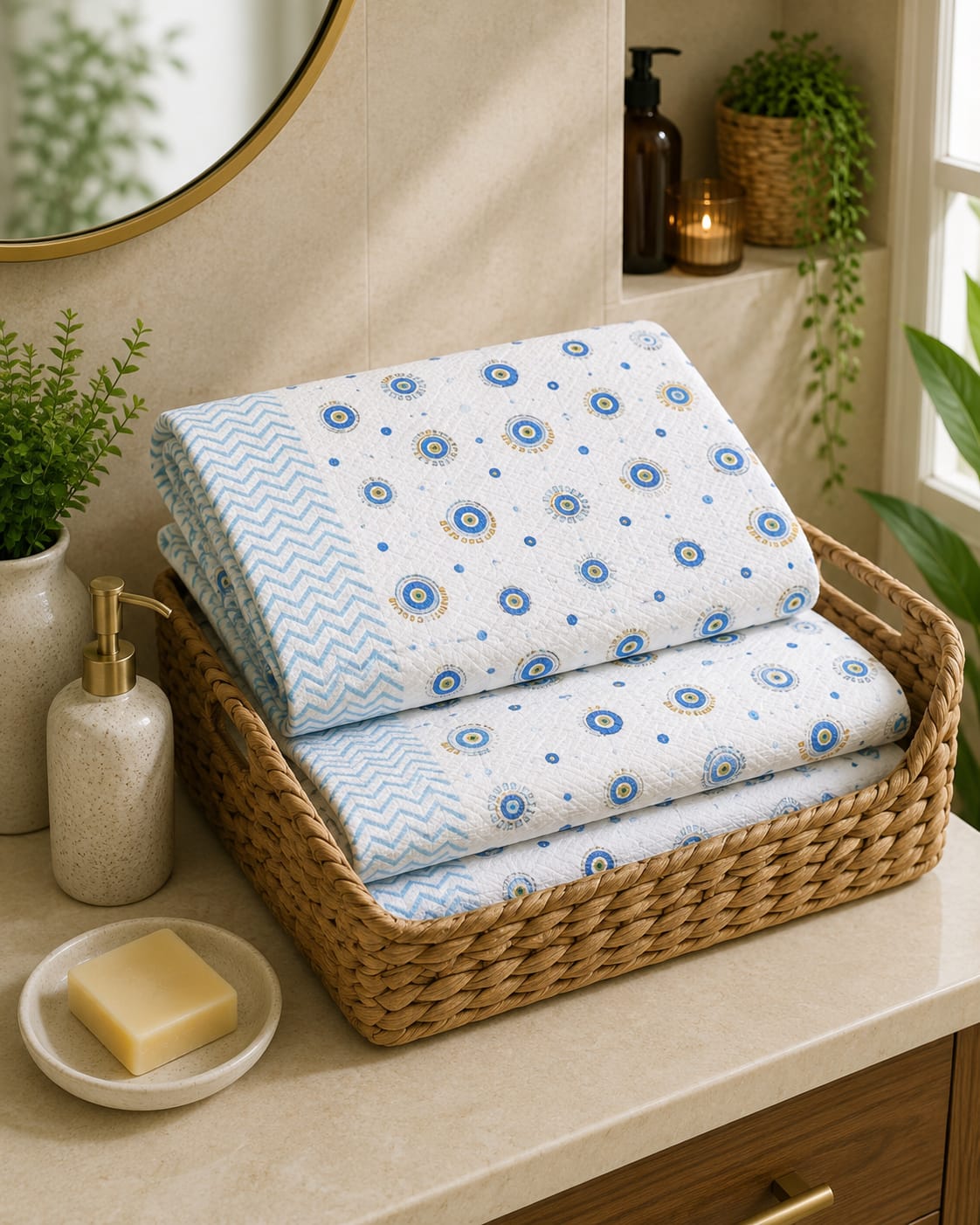 Blue Medallion Waffle Towel