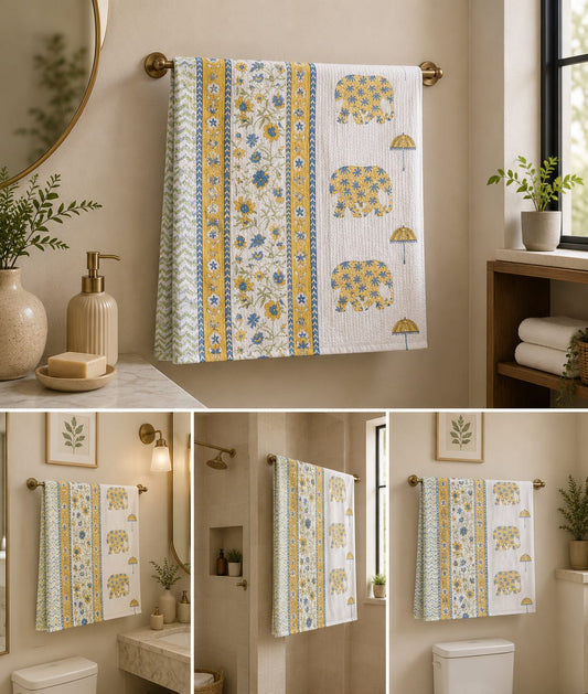 Yellow Elephant Bloom Waffle Towel