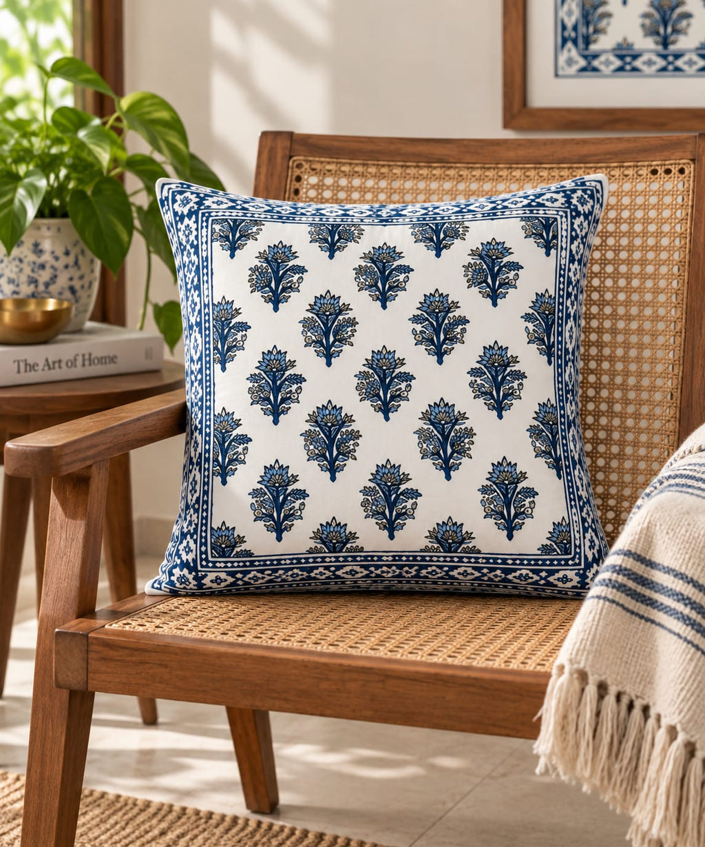 ChapaSsyahii Cushion Cover Set of 5 - Blue Floral Sprig, chair lifestyle