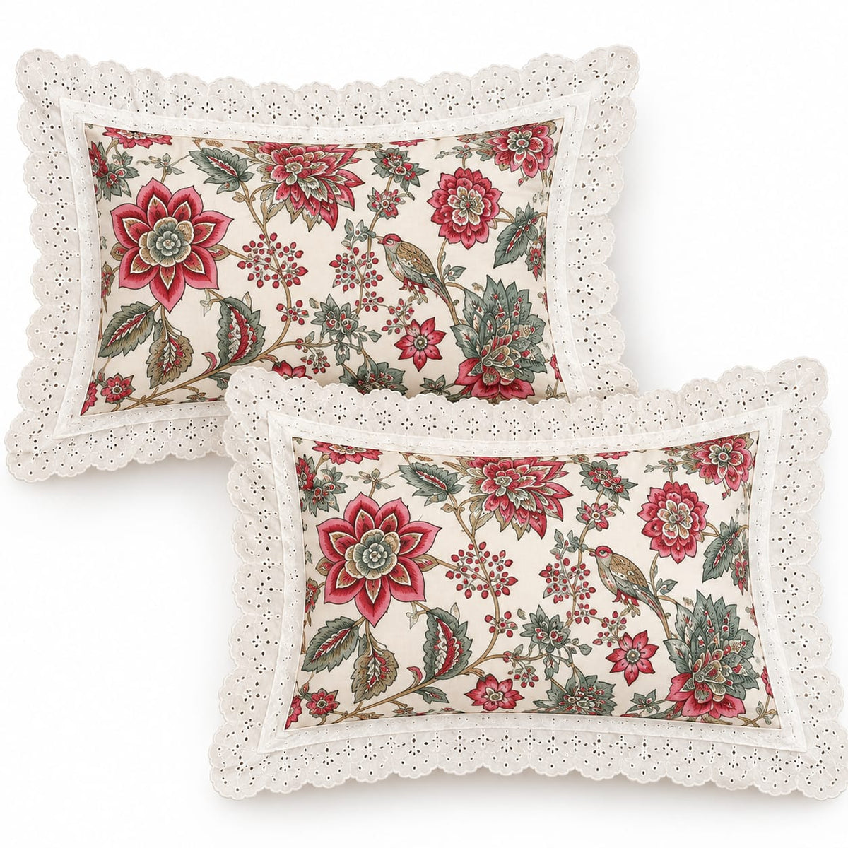 Sandringham Crimson Bird - Cotton King Size Bedsheet - ChapaSSyahii - pillow pair