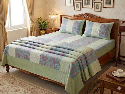 Sage Paisley Buta Dohar and Bedsheet Combo