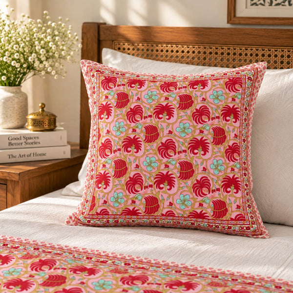 ChapaSsyahii Cushion Cover Set of 5 - Pink Pomegranate Bloom, bed lifestyle