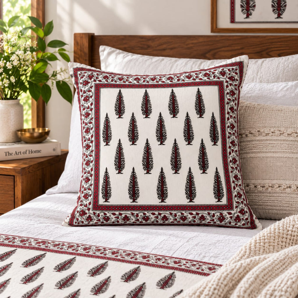 ChapaSsyahii Cushion Cover Set of 5 - Red Cypress, bed lifestyle