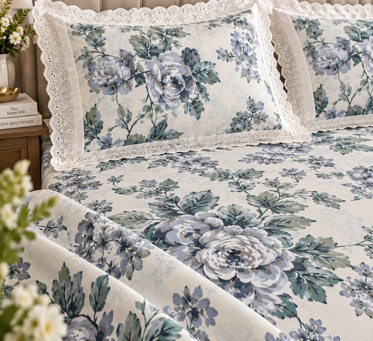 Cotswold Dove Rose - Cotton King Size Bedsheet - ChapaSSyahii - detail view