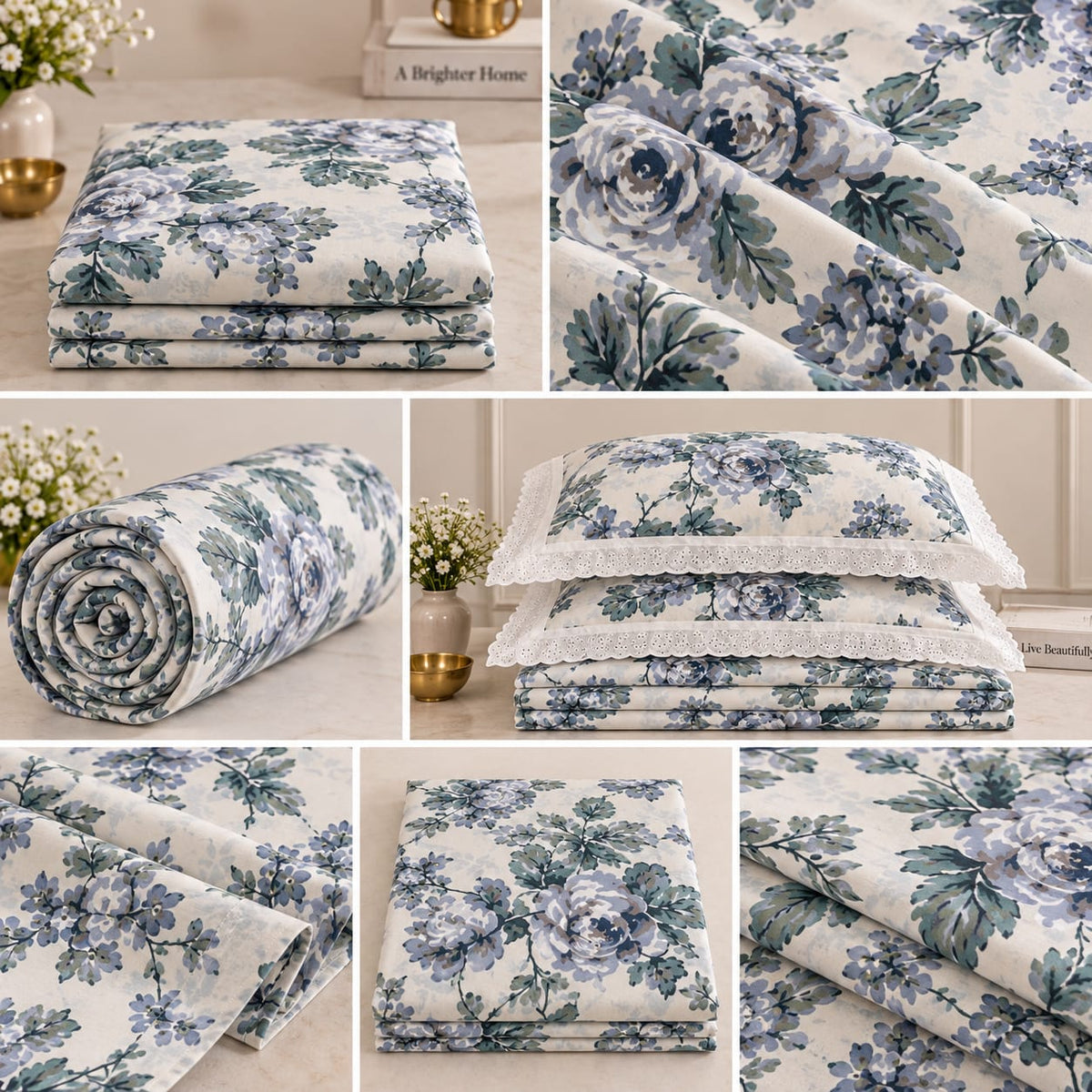 Cotswold Dove Rose - Cotton King Size Bedsheet - ChapaSSyahii - folded and rolled