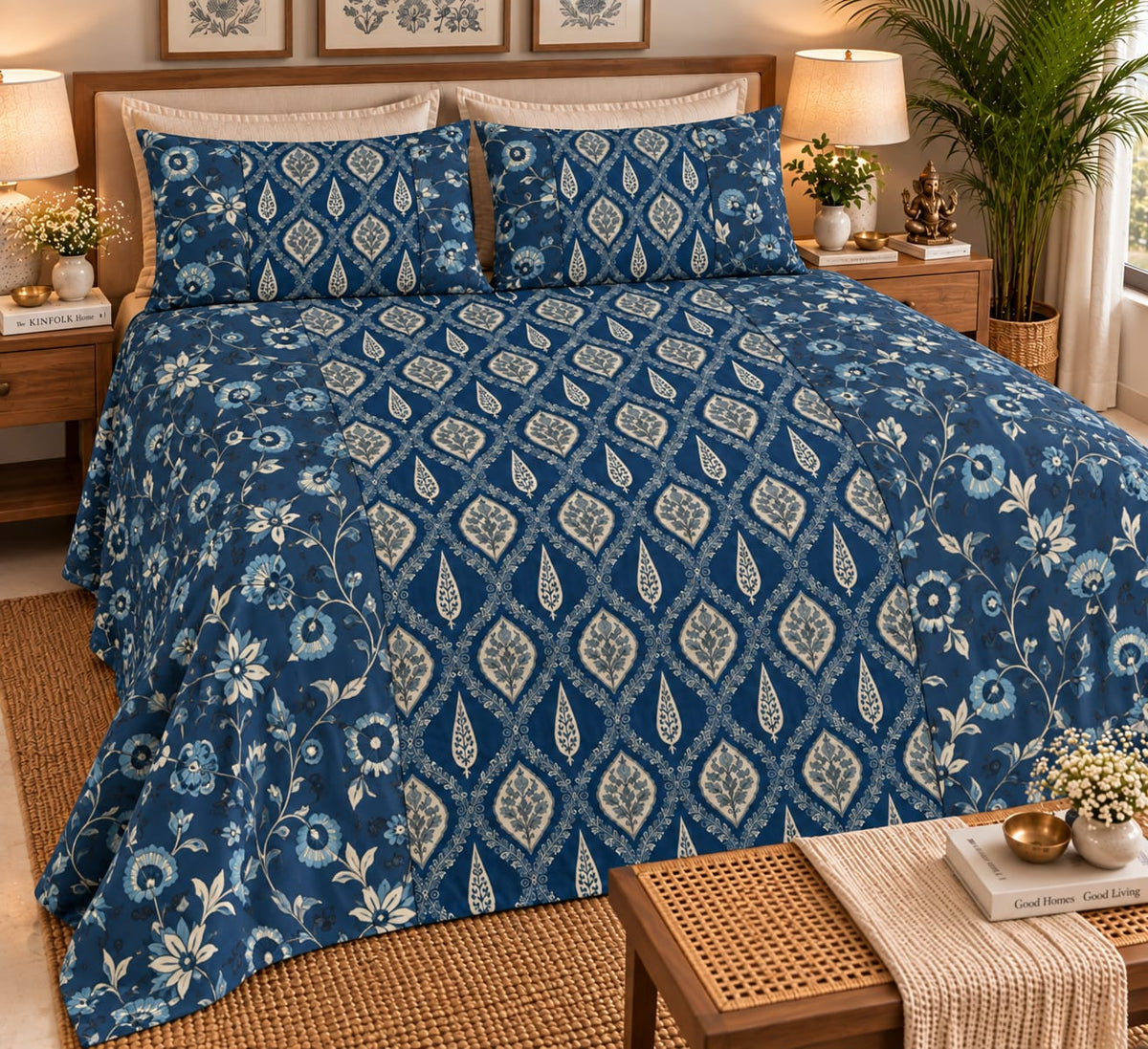ChapaSsyahii Ajrakh Mix and Match Bedsheet Set - Maroon Trellis, folded product close-up