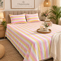 Blush Pink & Yellow Multistripe Handloom Bedsheet Set - ChapaSsyahii