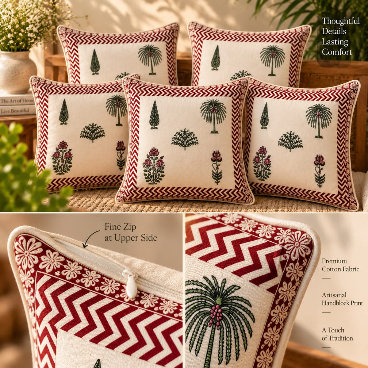 ChapaSsyahii Cushion Cover Set of 5 - Maroon Chevron Garden, set of 5 with close-ups