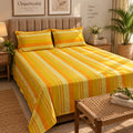 Golden Yellow & Orange Multistripe Handloom Bedsheet Set - ChapaSsyahii