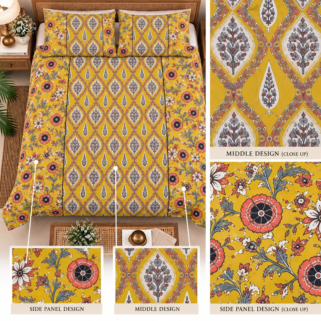 ChapaSsyahii Ajrakh Mix and Match Bedsheet Set - Maroon Trellis, full bed shot