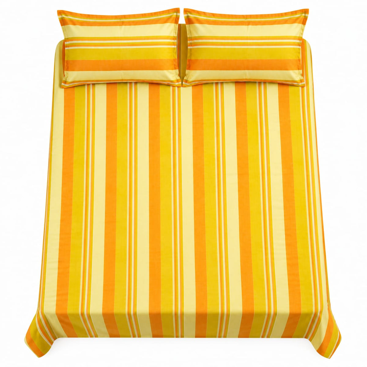 Golden Yellow & Orange Multistripe Handloom Bedsheet Set - ChapaSsyahii