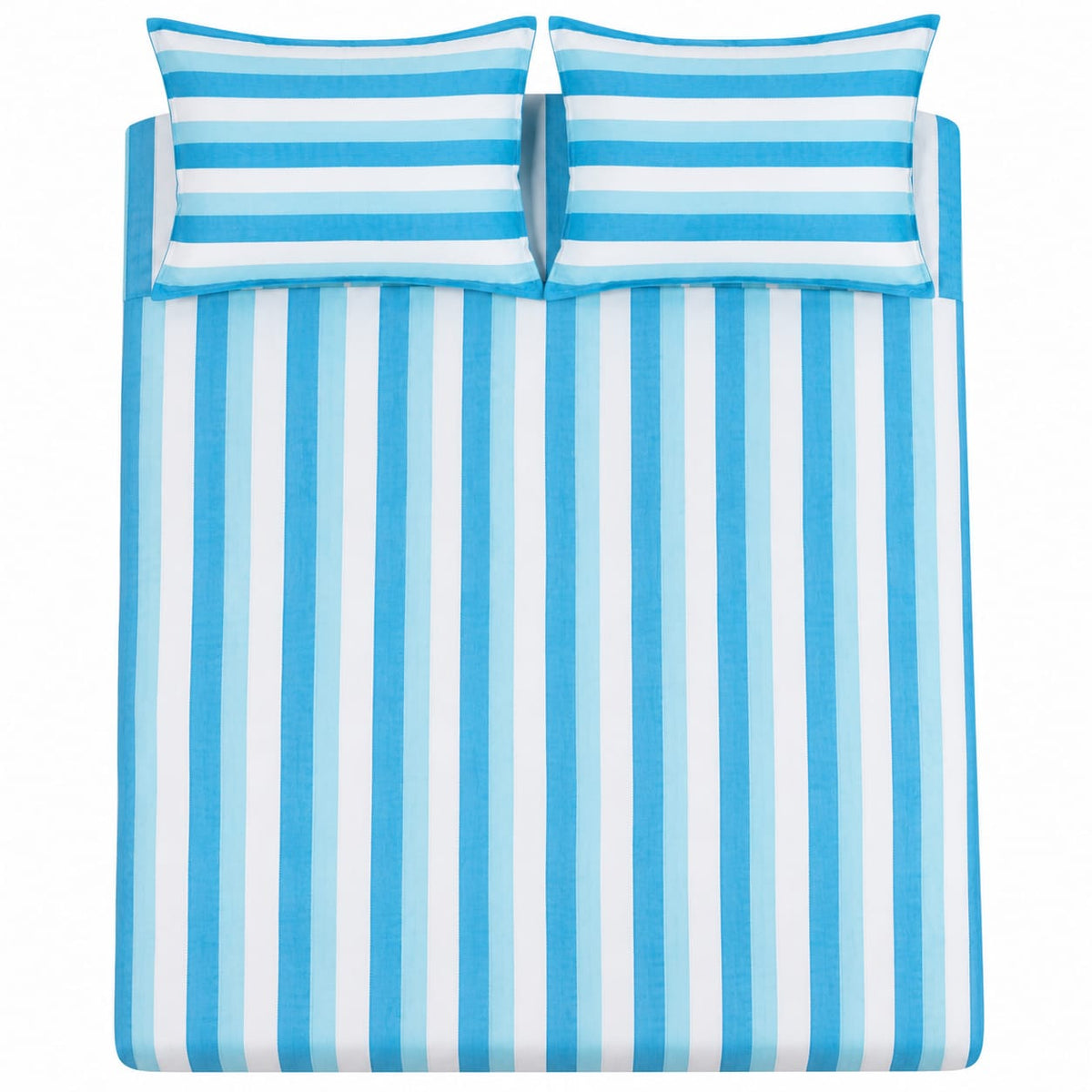 Turquoise Blue & White Multistripe Handloom Bedsheet Set - ChapaSsyahii
