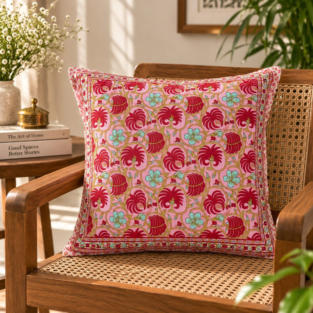 ChapaSsyahii Cushion Cover Set of 5 - Pink Pomegranate Bloom, chair lifestyle