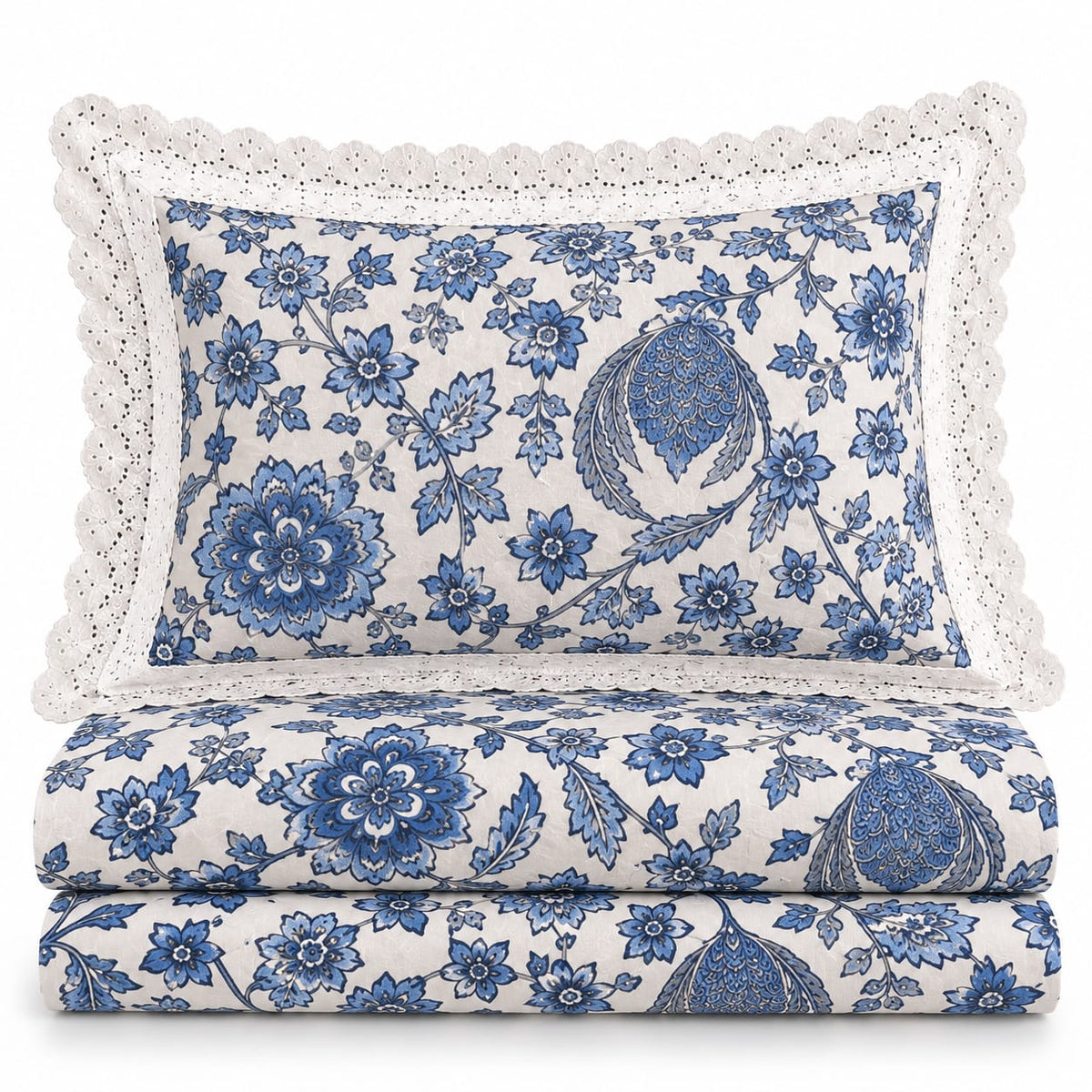 Canterbury Blue Bloom - Cotton King Size Bedsheet - ChapaSSyahii - pillow closeup