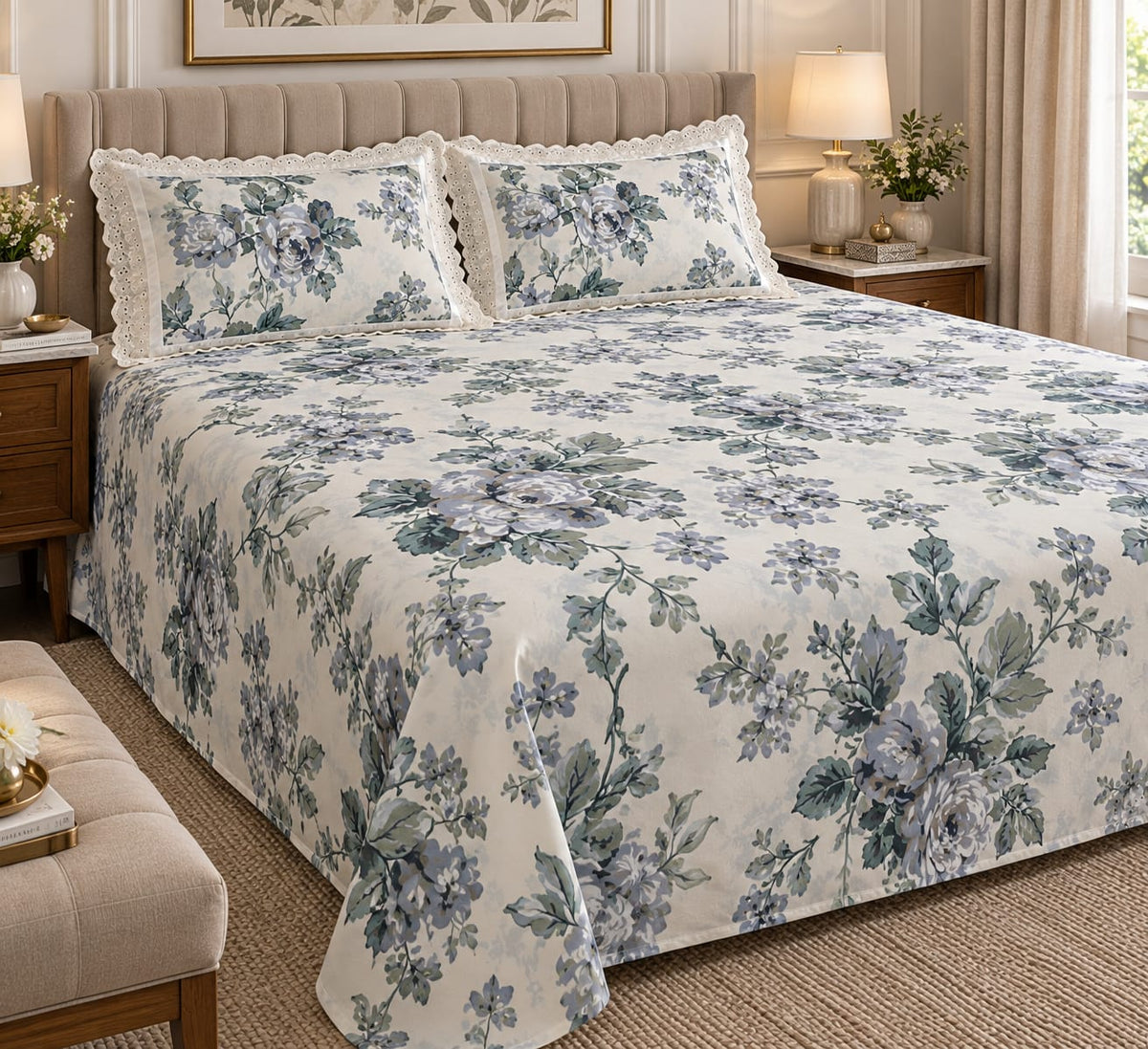 Cotswold Dove Rose - Cotton King Size Bedsheet - ChapaSSyahii - King Size Bedsheet - ChapaSsyahii