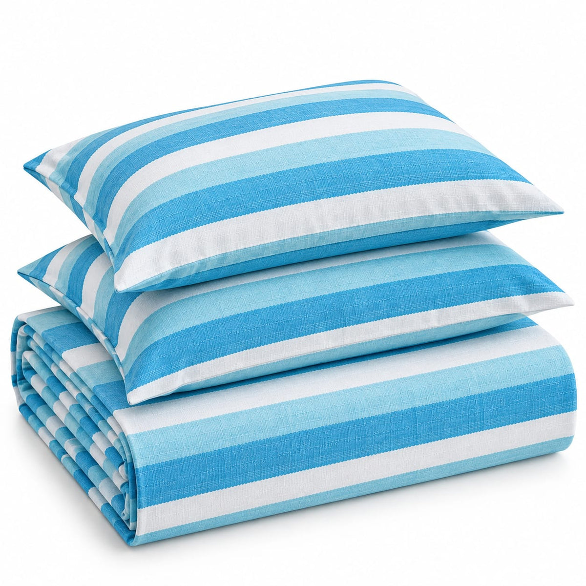 Turquoise Blue & White Multistripe Handloom Bedsheet Set - ChapaSsyahii