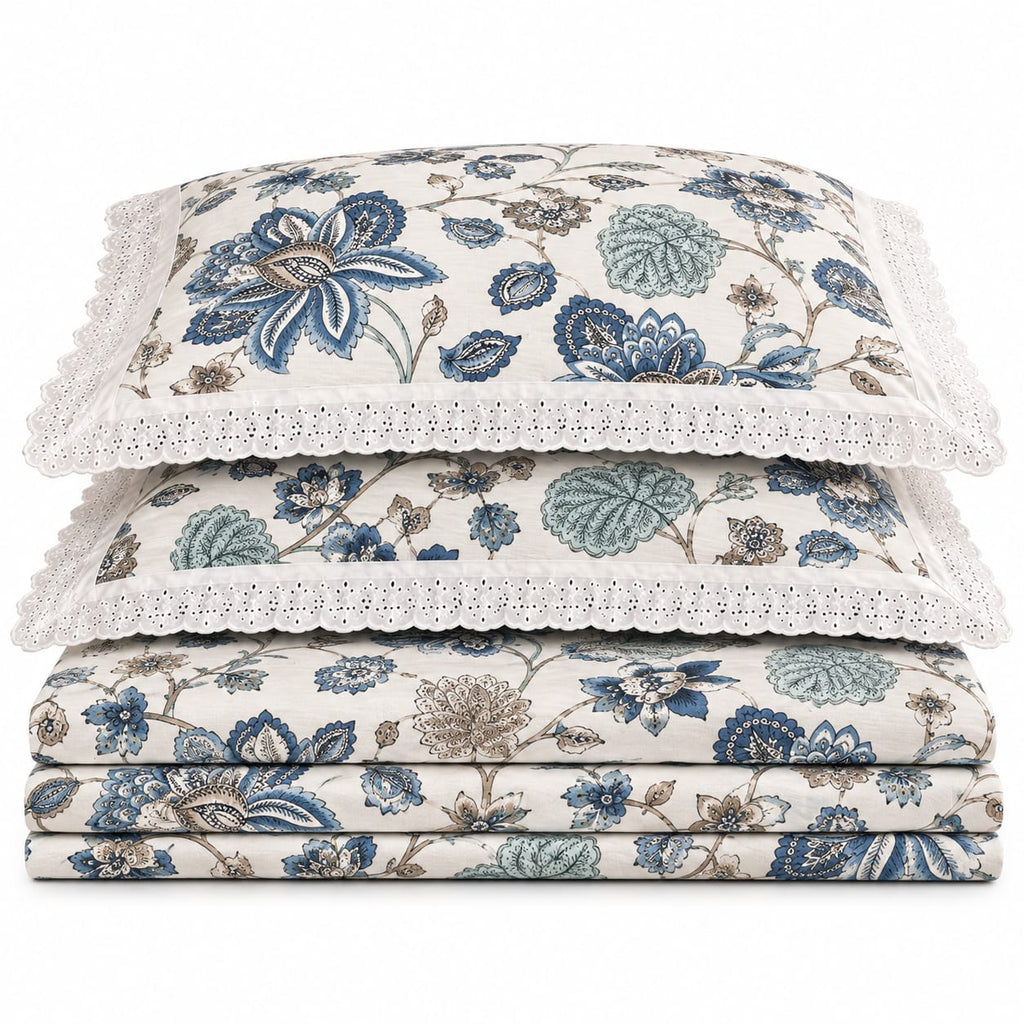 Canterbury Blue Bloom - Cotton King Size Bedsheet - ChapaSSyahii - folded stack