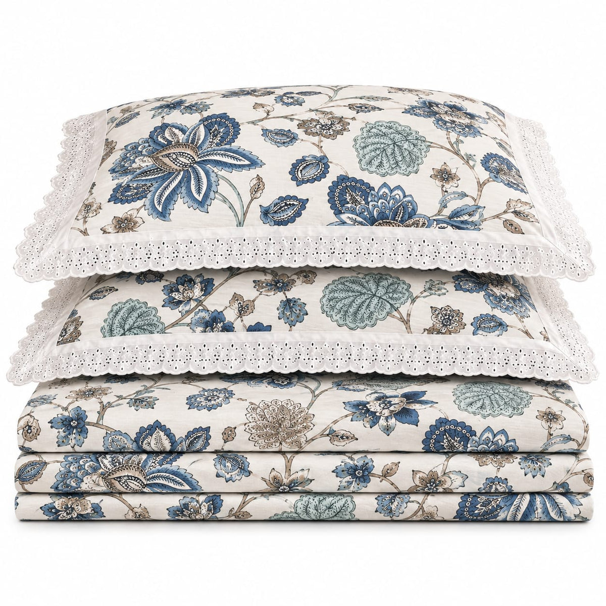 Canterbury Blue Bloom - Cotton King Size Bedsheet - ChapaSSyahii - folded stack