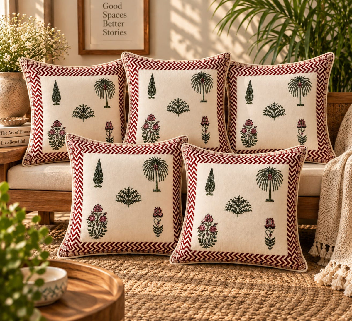 ChapaSsyahii Cushion Cover Set of 5 - Maroon Chevron Garden, set of 5