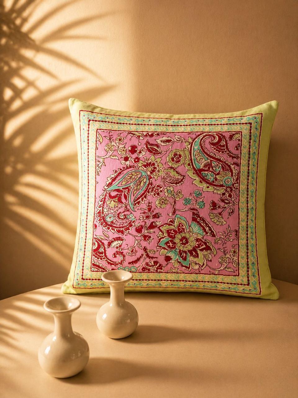 ChapaSsyahii Cushion Cover Set of 5 - Pink Paisley Garden, styled photo