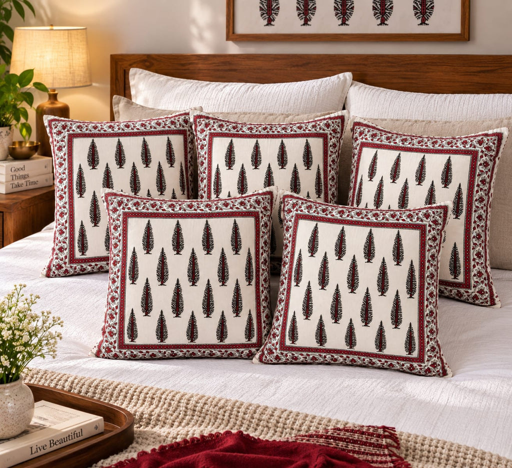 ChapaSsyahii Cushion Cover Set of 5 - Red Cypress, set of 5 styled