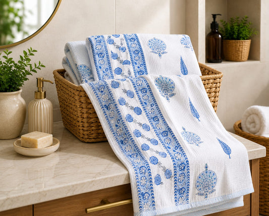 Blue Bloom Paisley Waffle Towel