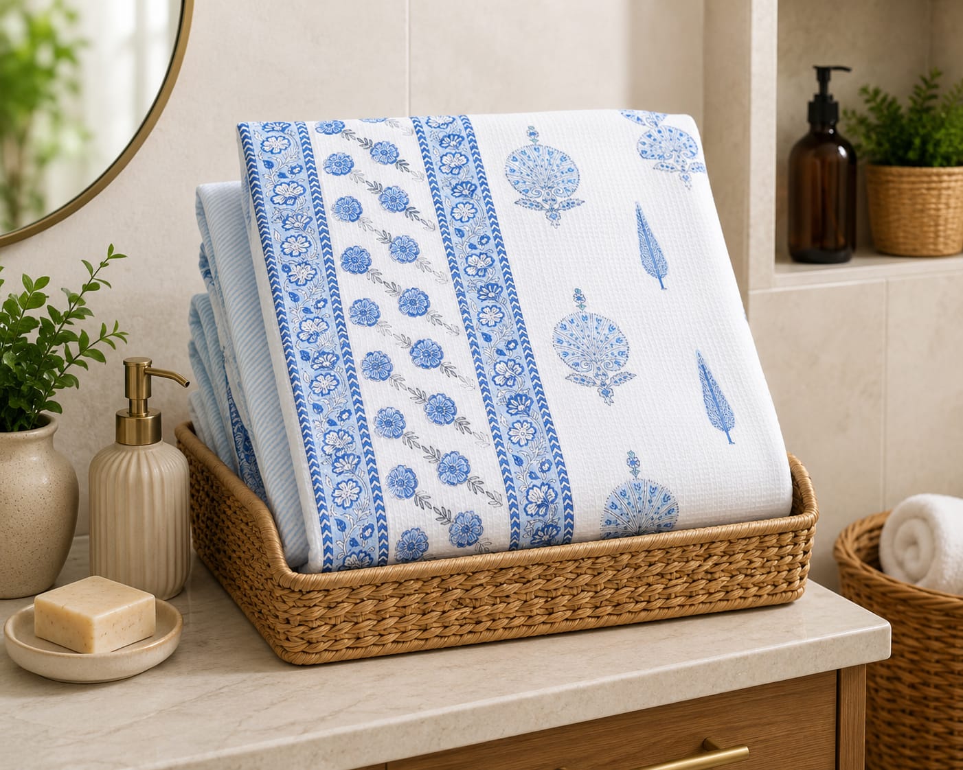 Blue Bloom Paisley Waffle Towel