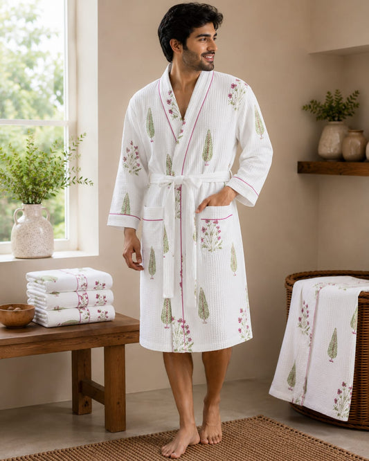 Pink Blossom Cypress Unisex Cotton Waffle Bathrobe