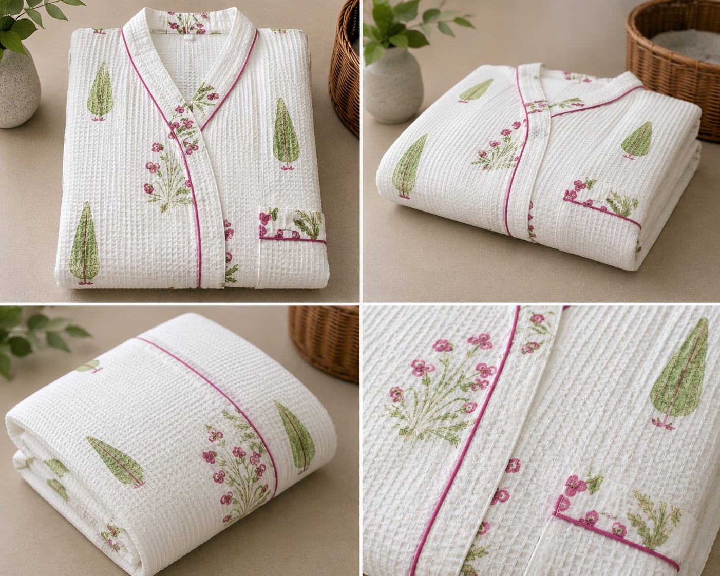 Pink Blossom Cypress Unisex Cotton Waffle Bathrobe