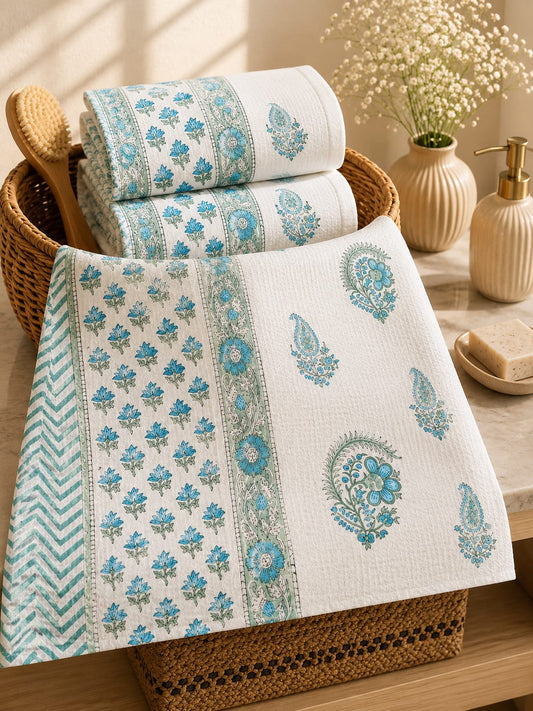 Aqua Paisley Bloom Waffle Towel