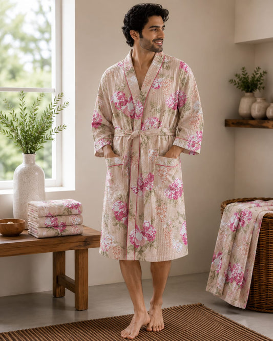 Blush Rose Garden Unisex Cotton Waffle Bathrobe