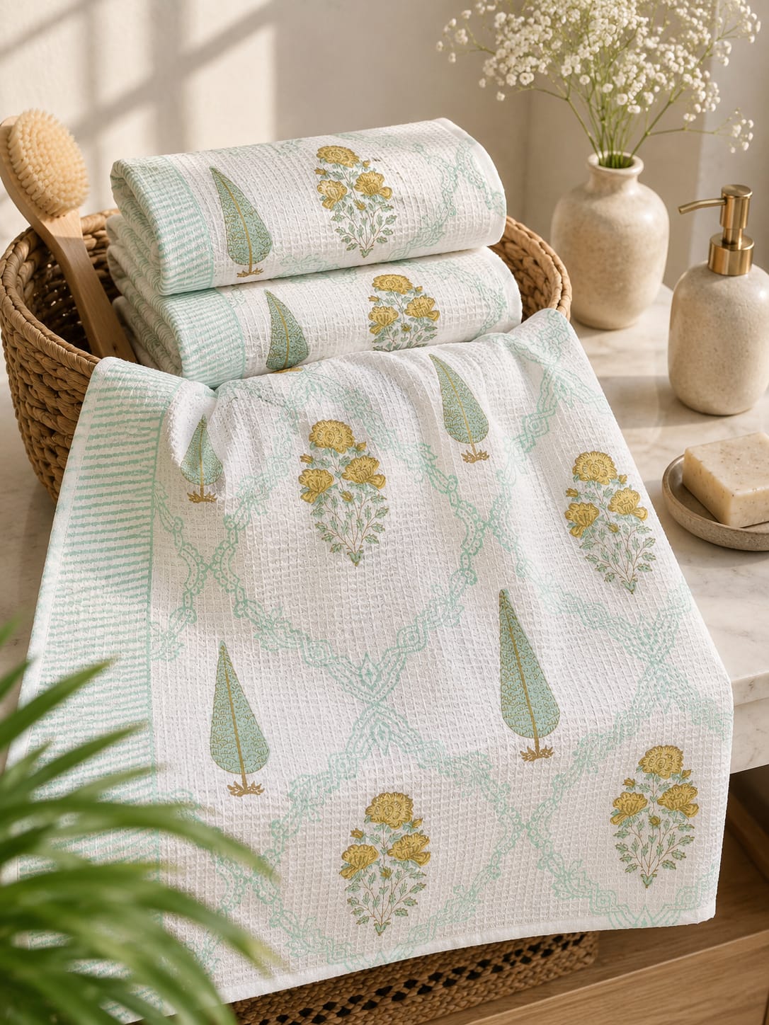 Aqua Lattice Waffle Towel