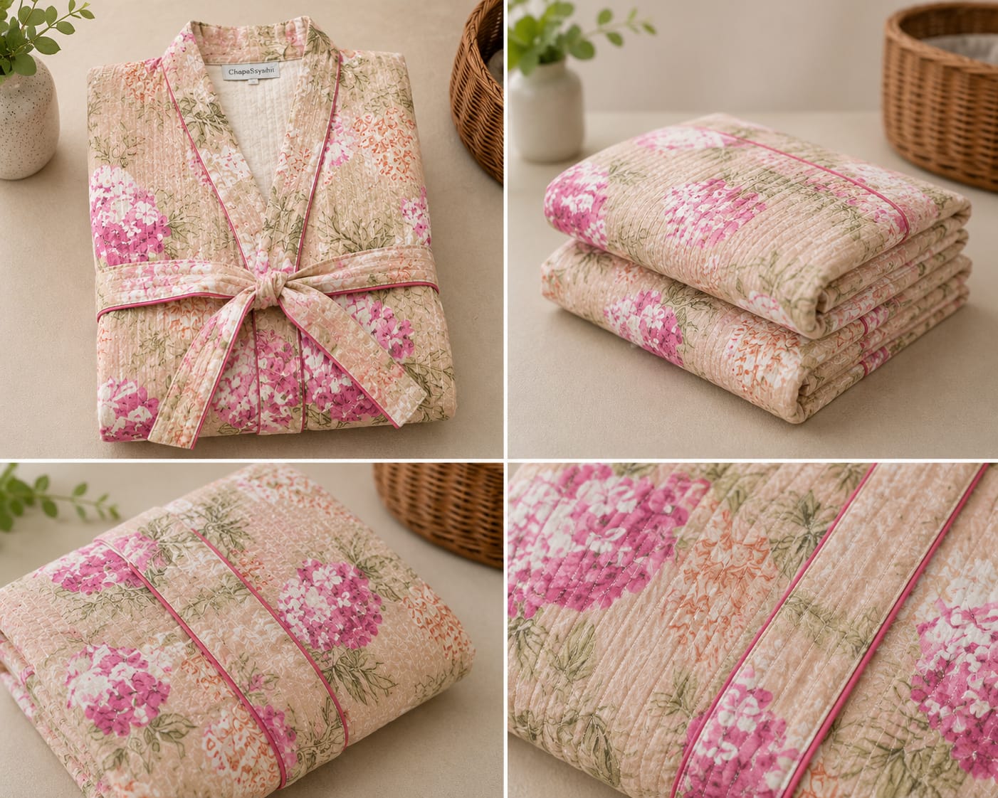 Blush Rose Garden Unisex Cotton Waffle Bathrobe