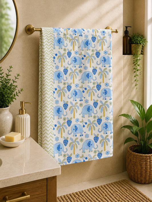 Blue Elephant Palm Waffle Towel