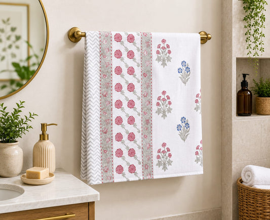 Rose Blue Botanical Waffle Towel