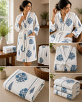 Indigo Floral Tree Unisex Cotton Waffle Bathrobe