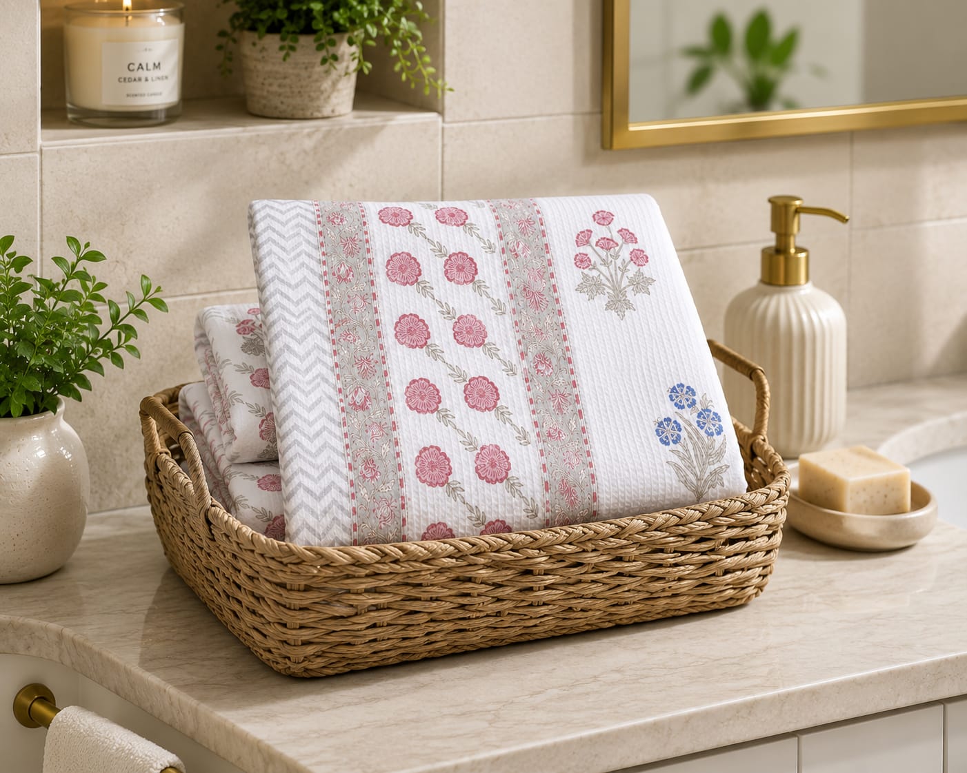 Rose Blue Botanical Waffle Towel