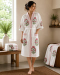 Rose Buta Pink Border Unisex Cotton Waffle Bathrobe
