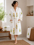 Sunlit Yellow Floral Unisex Cotton Waffle Bathrobe