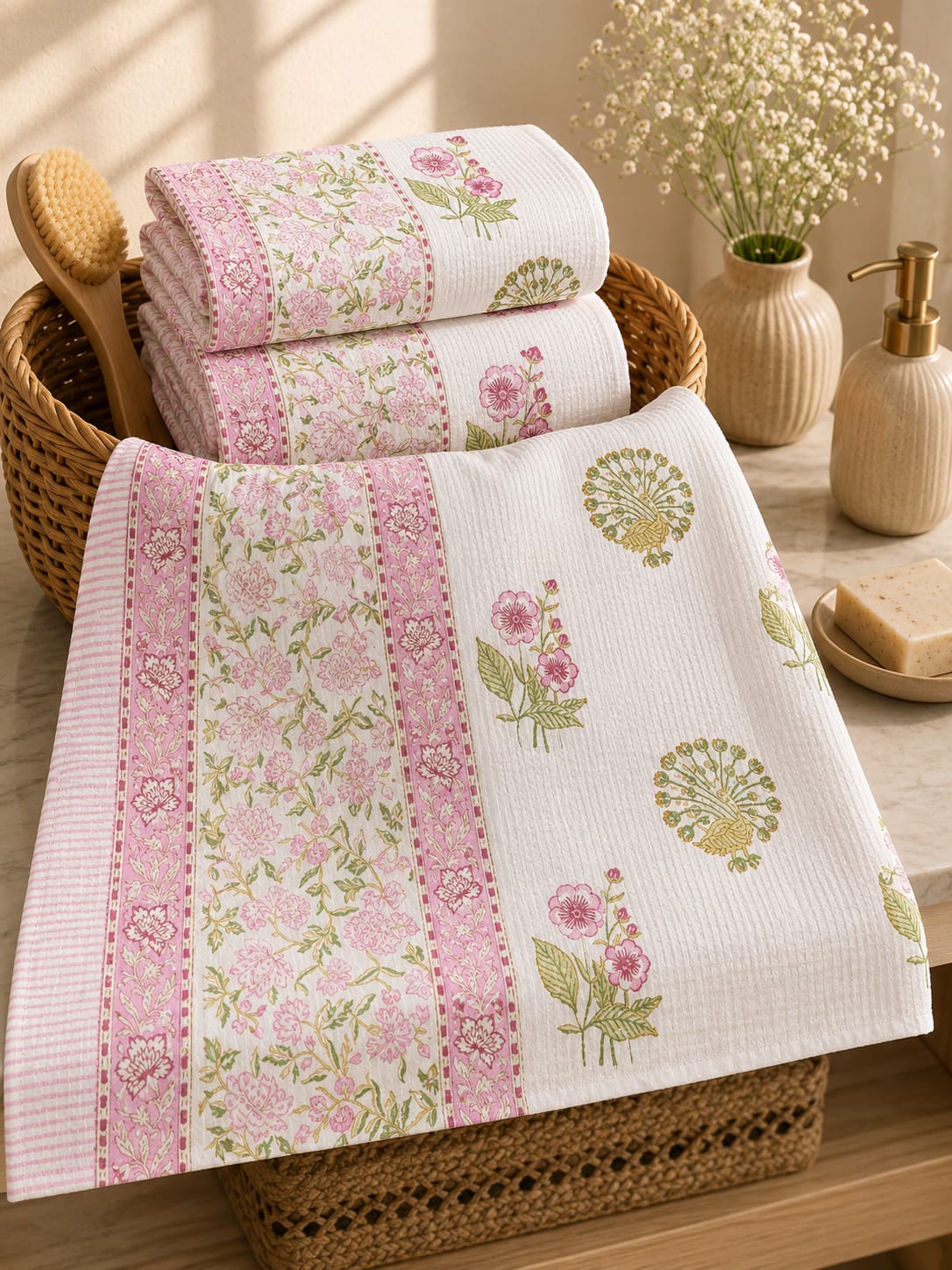 Pink Meadow Waffle Towel