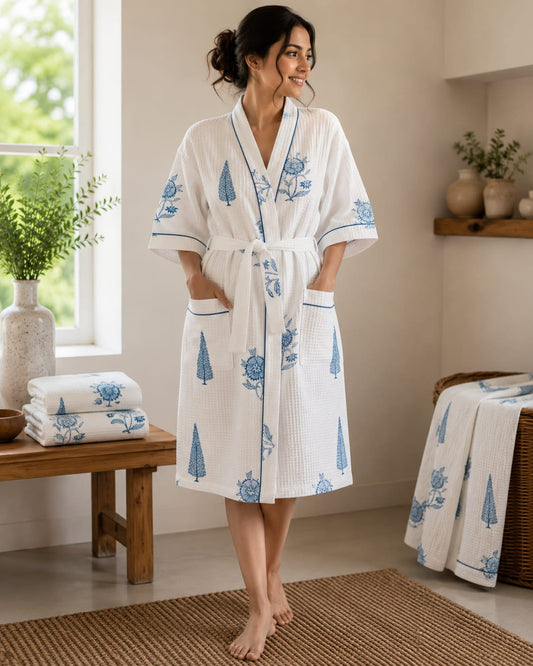 Blue Cypress Garden Unisex Cotton Waffle Bathrobe