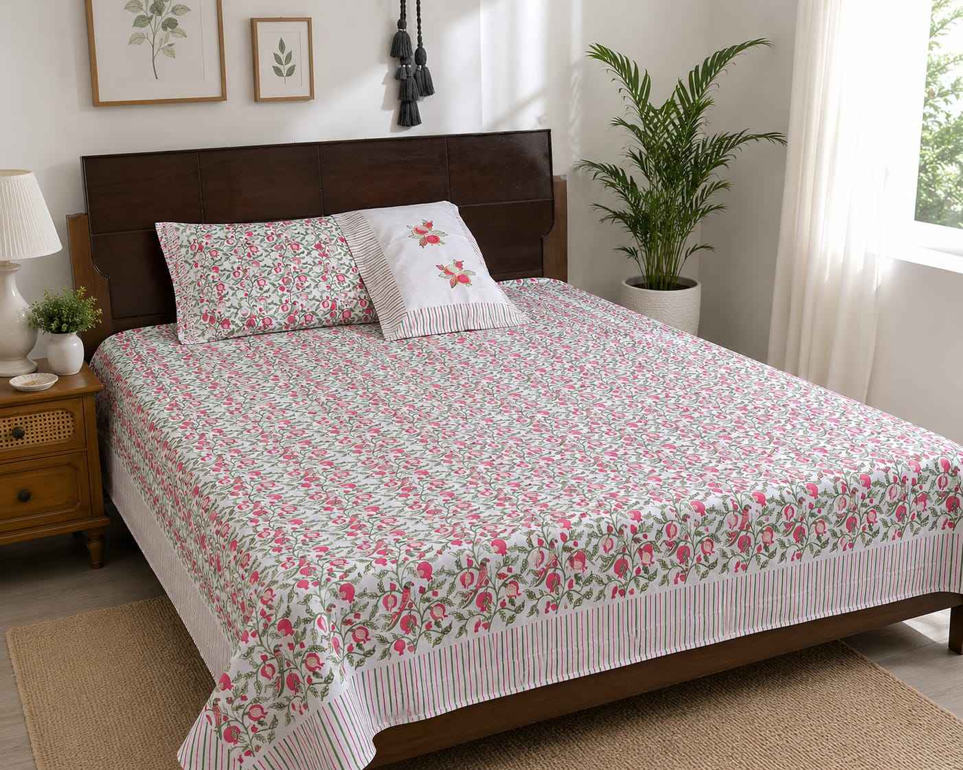 Pure Handblock Cotton Bedsheet – Fuchsia Garden Jaal