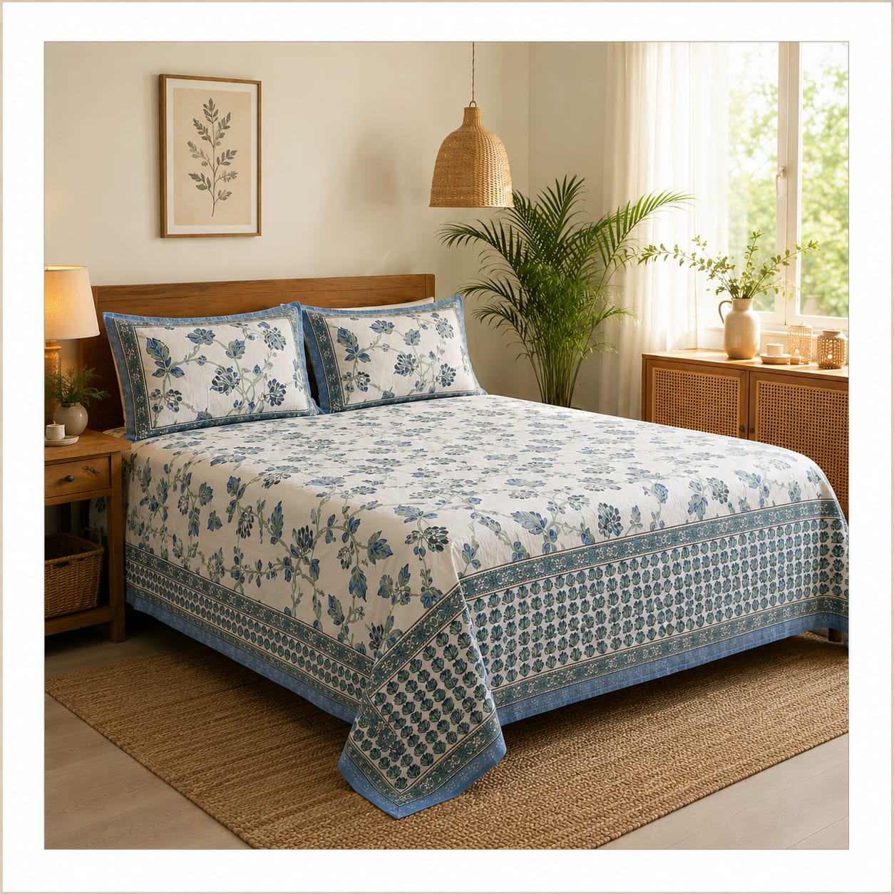 Neel Pushp Jaal 260 TC Cotton Bedsheet