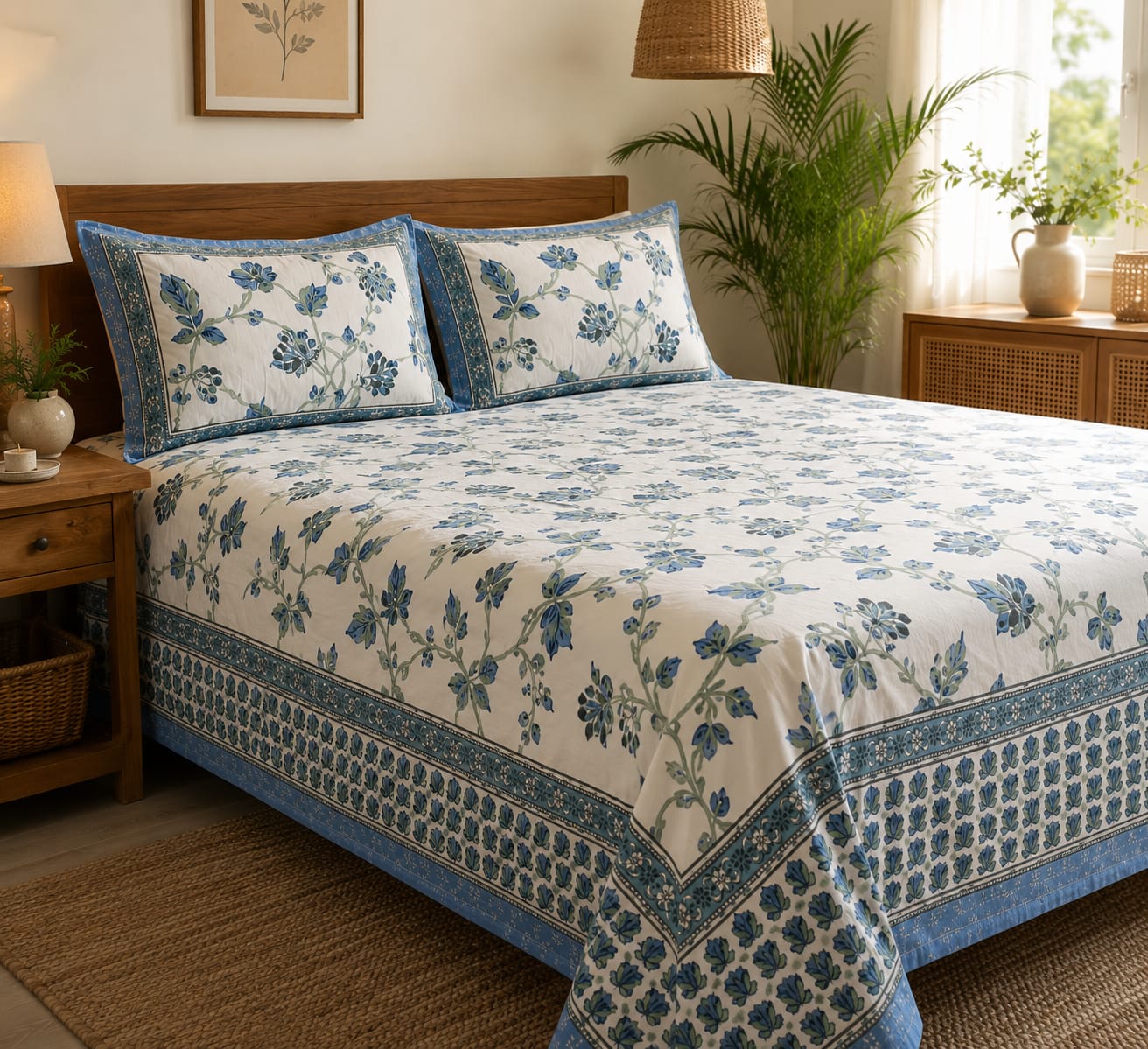 Neel Pushp Jaal 260 TC Cotton Bedsheet