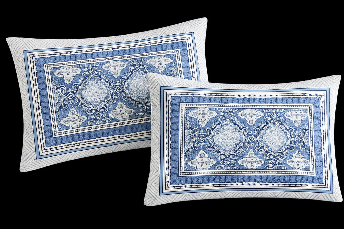 Blue Ornamental Medallion Cotton King Size Bedsheet Set