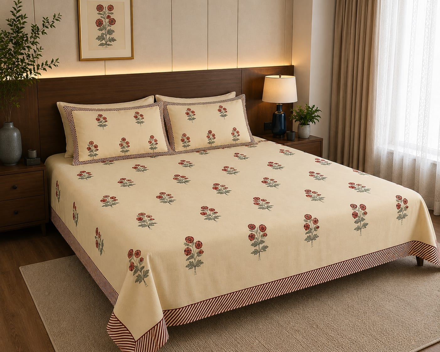 Gulnaar Buti Classic 260 TC Cotton Bedsheet