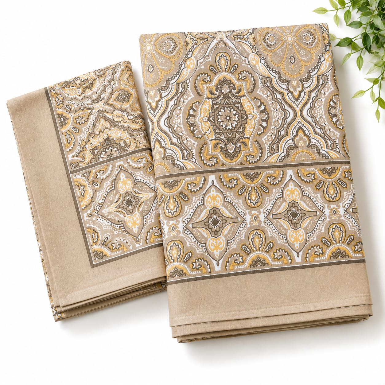 Beige Gold Medallion Cotton King Size Bedsheet Set with 2 Pillow Covers | 100% Cotton | 225x275 cm | ChapaSSyahii